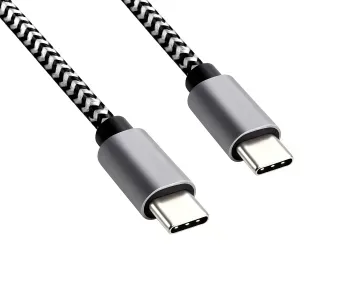 USB Typ C auf C Ladekabel, HQ Alu Stecker, 60w, Nylon Kabel, Space Grey, Aktionsbox, 0,50m
