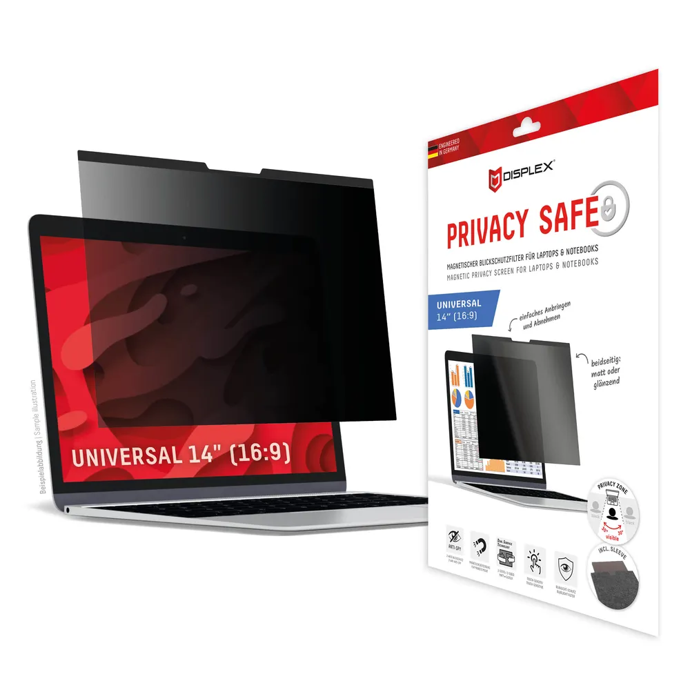Displex Displayschutzfolie Privacy Safe - Universal 14, 16:9, Blickschutzfilter