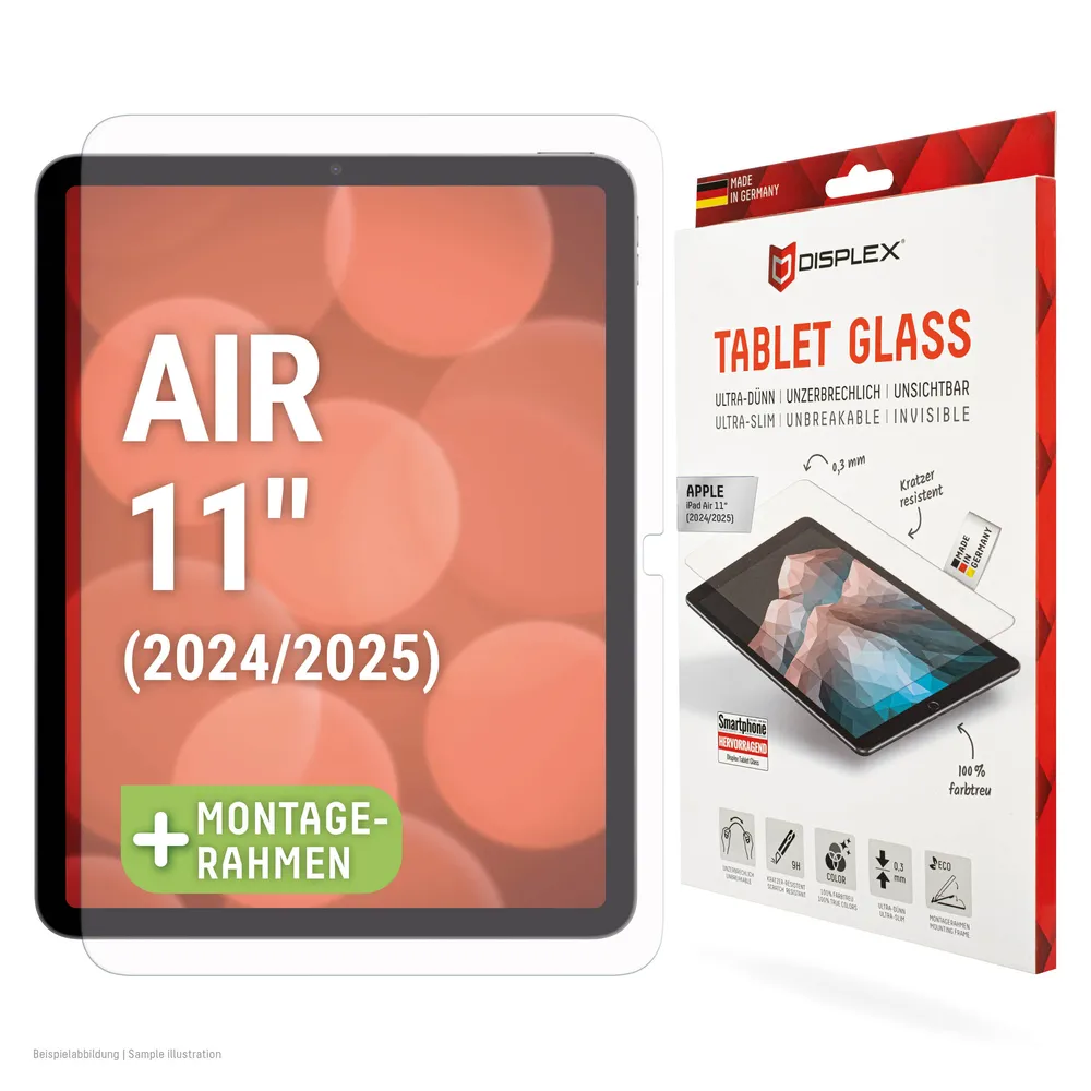Displex Displayschutzfolie Tablet Glass für Apple iPad Air 11'' (2024/2025), Displayschutz, Bildschirmschutz, kratz & stoßfest, einfaches Anbringen