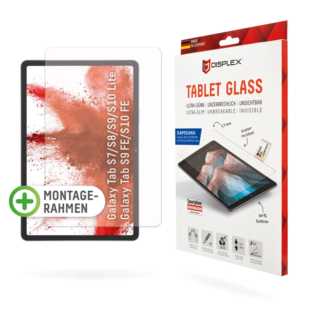 Displex Displayschutzfolie Tablet Glass für Samsung Galaxy Tab S7, Samsung Galaxy Tab S8, Samsung Galaxy Tab S9, Samsung Galaxy Tab S9 FE