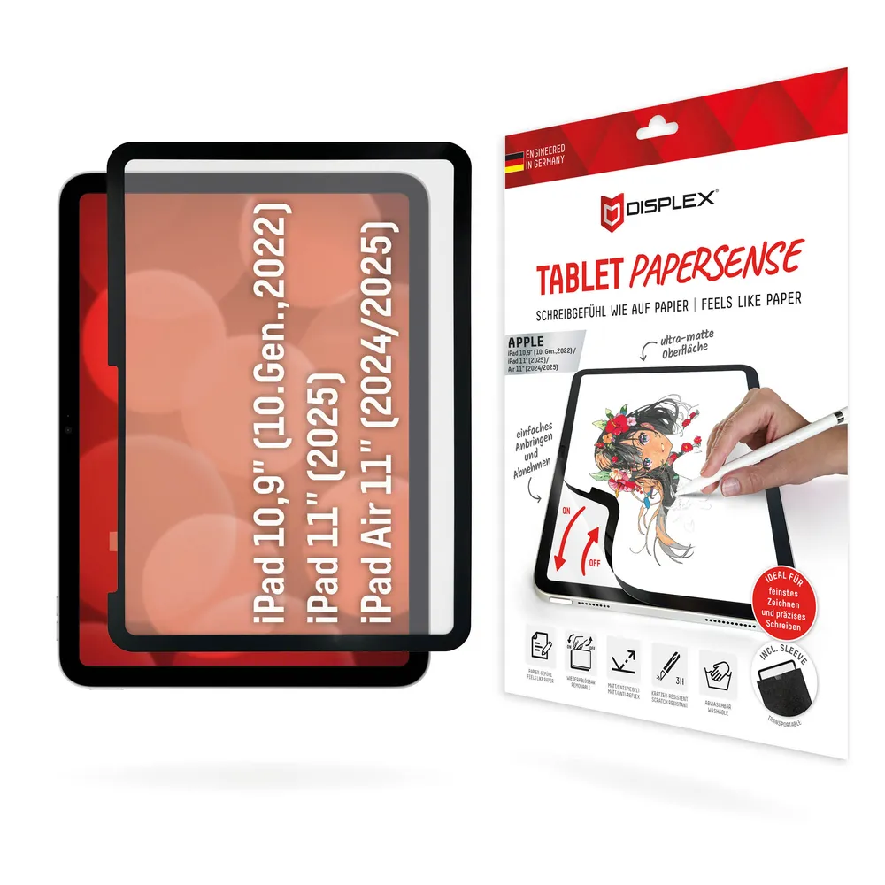 Displex Displayschutzfolie Tablet PaperSense für Apple iPad 10,9" (10. Gen., 2022), Apple iPad 11" (2025), Apple iPad Air 11" (2024/2025), Schreiben wie auf Papier