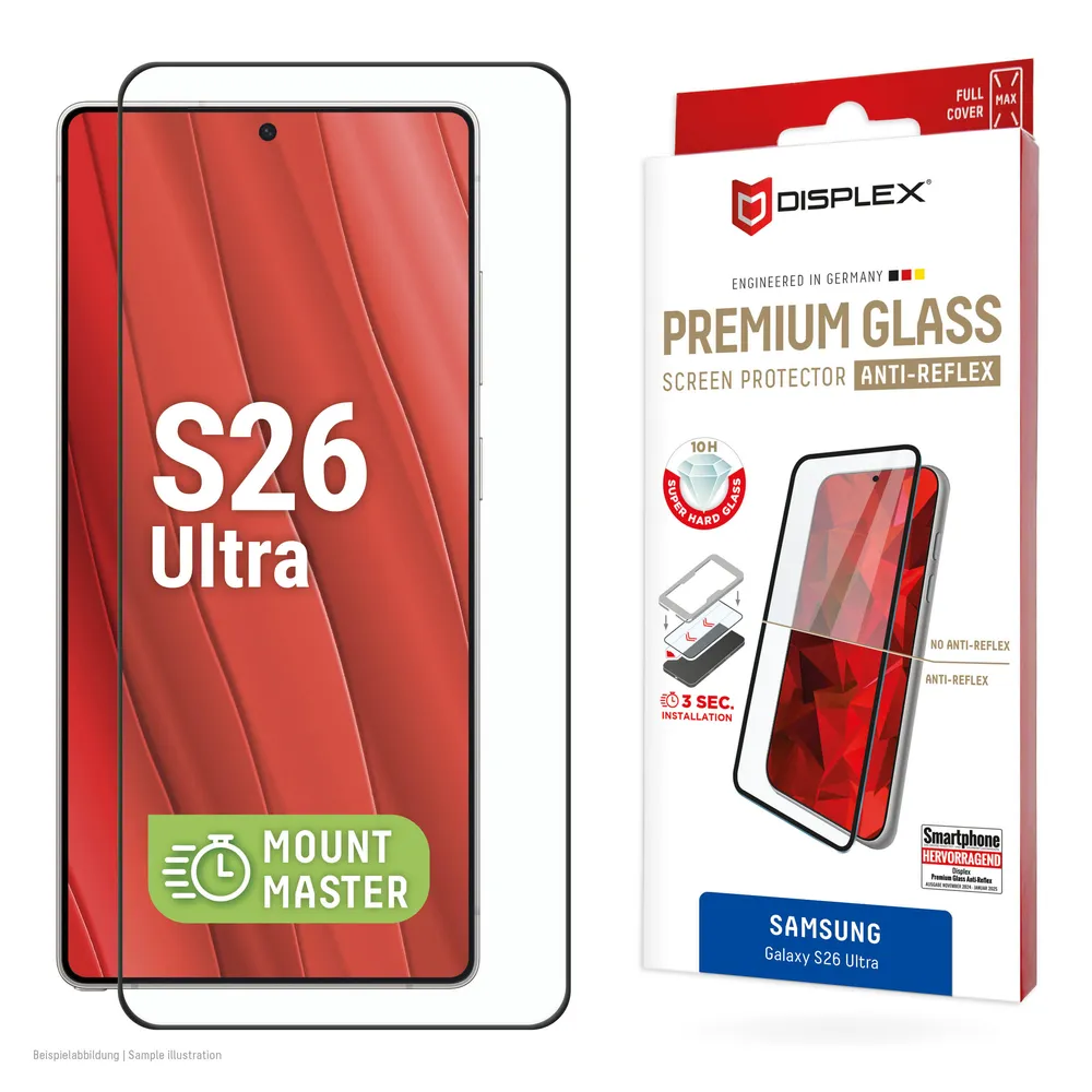 Displex Displayschutzglas Premium Glass Screen Protector Anti-Reflex mit MountMaster für Samsung Galaxy S26 Ultra, Displayschutzfolie, Schutzfolie, Bildschirmschutz, kratz- & stoßfest