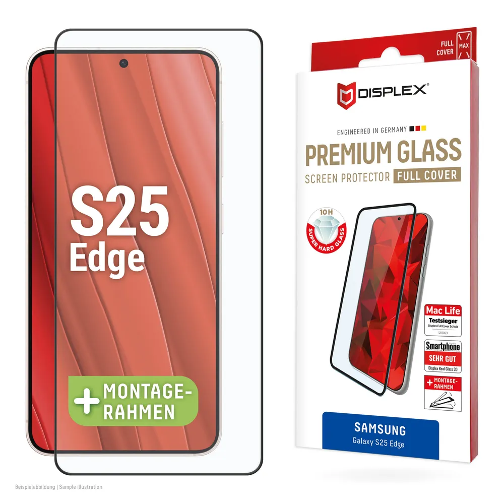Displex Displayschutzglas Premium Glass Screen Protector (Full Cover) für Samsung Galaxy S25 Edge, Displayschutzfolie, Schutzfolie, Bildschirmschutz, kratz- & stoßfest