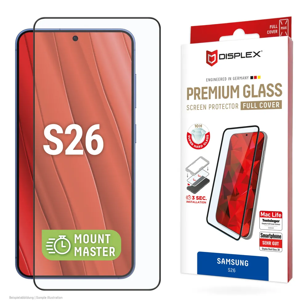 Displex Displayschutzglas Premium Glass Screen Protector Full Cover mit MountMaster für Samsung Galaxy S26, Displayschutzfolie, Schutzfolie, Bildschirmschutz, kratz- & stoßfest