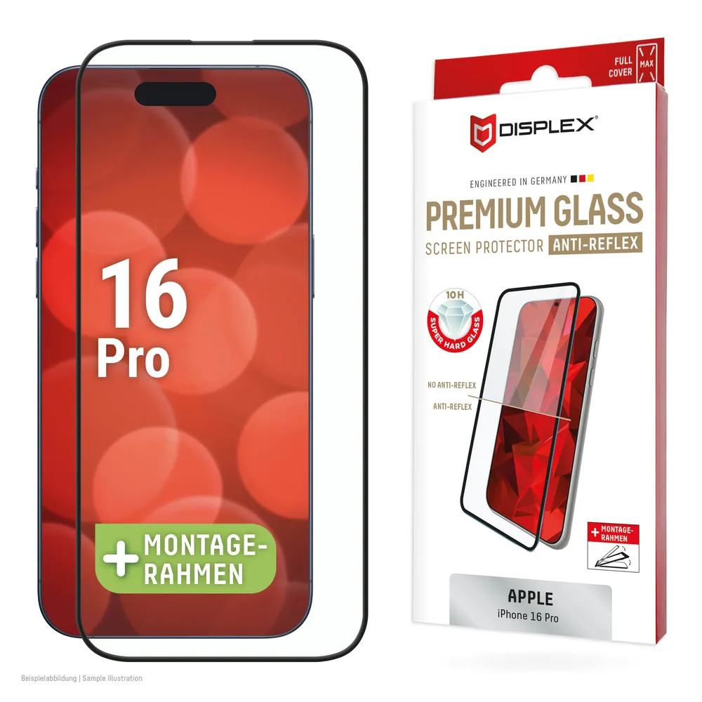 Displex Displayschutzglas Premium Glass Full Cover Anti-Reflex für Apple iPhone 16 Pro, 1 Stück, Displayschutzfolie, Schutzfolie, Bildschirmschutz, kratz- & stoßfest
