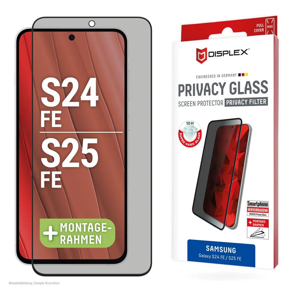 Displex Displayschutzglas Privacy Glass Screen Protector für Samsung Galaxy S24 FE, Samsung Galaxy S25 FE, Blickschutzfolie, Schutzfolie, Bildschirmschutz, kratz- & stoßfest