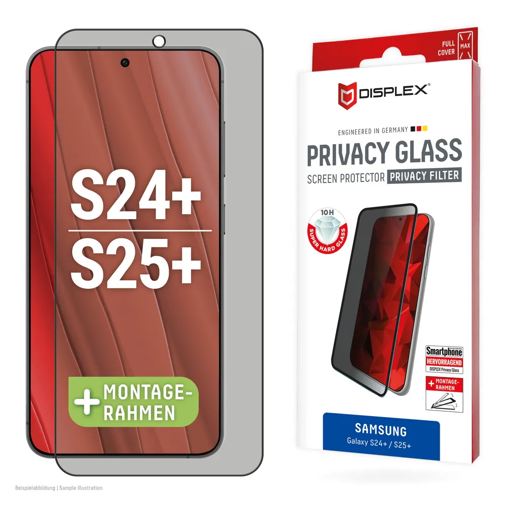 Displex Displayschutzglas Privacy Glass für Samsung Galaxy S24+, Samsung Galaxy S25+, Blickschutz Displayschutzfolie Displayschutz kratzer-resistent 10H