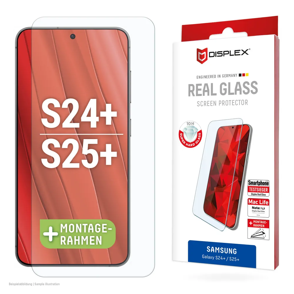 Displex Displayschutzglas Real Glass für Samsung Galaxy S24+, Samsung Galaxy S25+, Displayschutzfolie Displayschutz kratzer-resistent 10H splitterfest