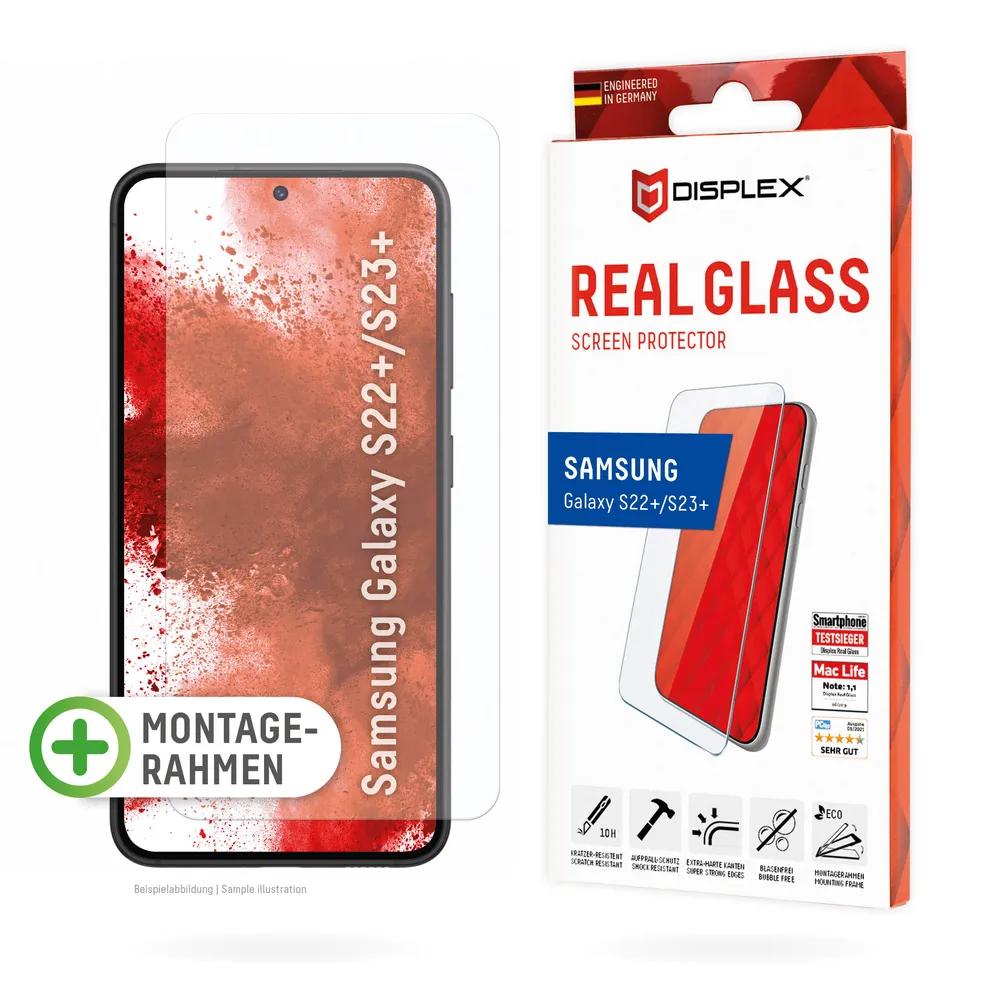 Displex Displayschutzglas Real Glass - Samsung Galaxy S22+/S23+, Displayschutzfolie Displayschutz kratzer-resistent 10H splitterfest