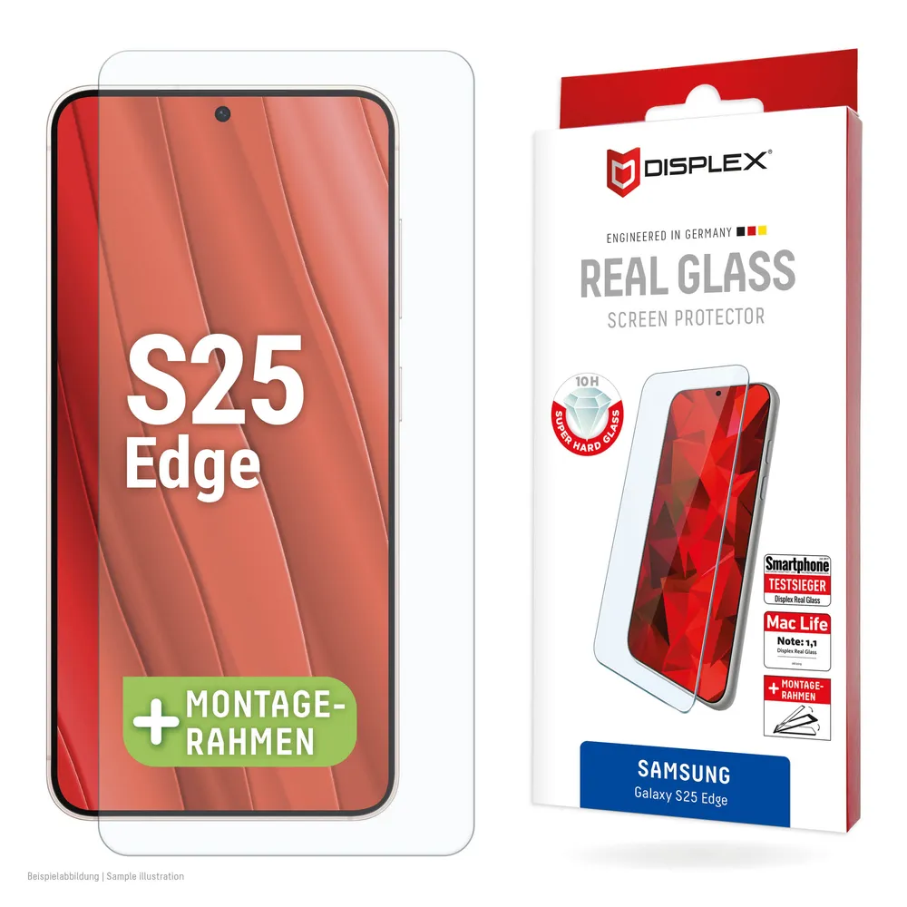 Displex Displayschutzglas Real Glass Screen Protector für Samsung Galaxy S25 Edge, Displayschutzfolie, Schutzfolie, Bildschirmschutz, kratz- & stoßfest