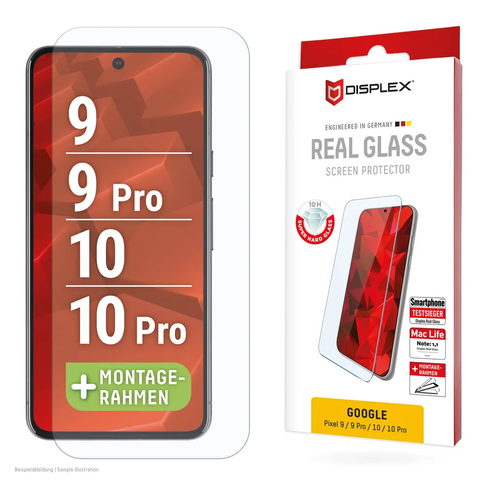 Displex Displayschutzglas Real Glass Screen Protection für Google Pixel 10, Google Pixel 10 Pro, Google Pixel 9, Google Pixel 9 Pro, Displayschutzfolie, Schutzfolie, Bildschirmschutz, kratz- & stoßfest