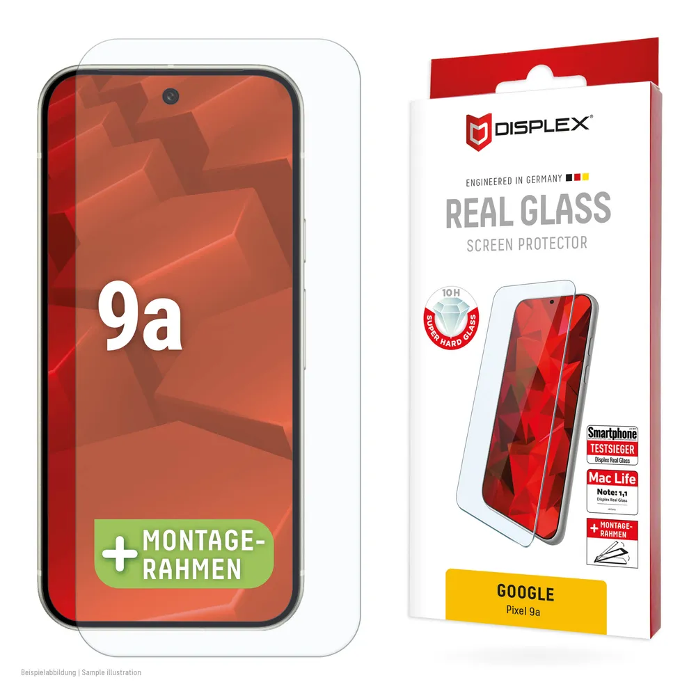 Displex Displayschutzglas Real Glass Screen Protector für Google Pixel 9a, Displayschutzfolie, Schutzfolie, Bildschirmschutz, kratz- & stoßfest