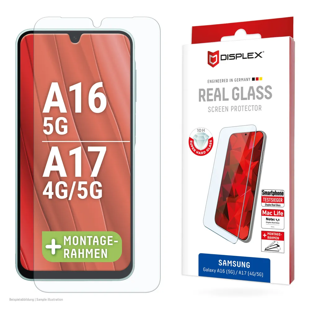 Displex Displayschutzglas Real Glass Screen Protector für Samsung Galaxy A16 5G, Samsung Galaxy A17, Displayschutzfolie, Schutzfolie, Bildschirmschutz, kratz- & stoßfest