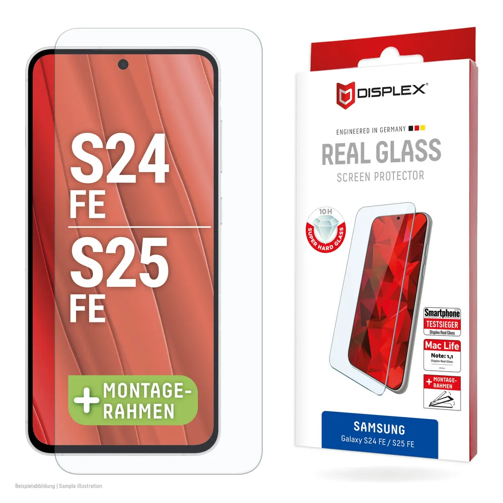 Displex Displayschutzglas Real Glass Screen Protector für Samsung Galaxy S24 FE, Samsung Galaxy S25 FE, Displayschutzfolie, Schutzfolie, Bildschirmschutz, kratz- & stoßfest