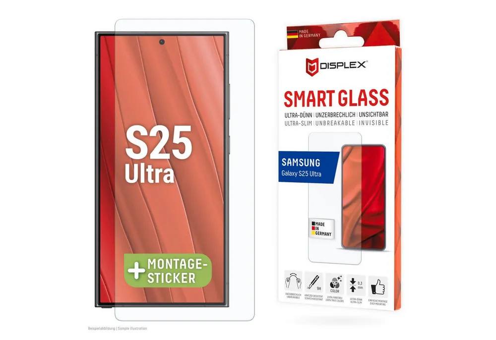 Displex Displayschutzglas Smart Glass Screen Protection - ultra-dünn, unzerbrechlich, unsichtbar für Samsung Galaxy S25 Ultra, Displayschutzfolie, Schutzfolie, Bildschirmschutz, kratz- & stoßfest