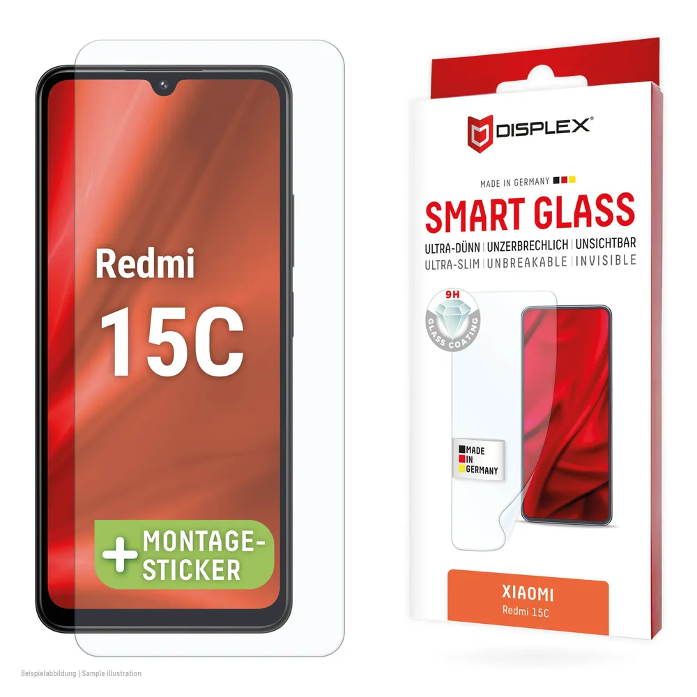 Displex Displayschutzglas Smart Glass Screen Protector für Xiaomi Redmi 15C, Displayschutzfolie, Schutzfolie, Bildschirmschutz, kratz- & stoßfest