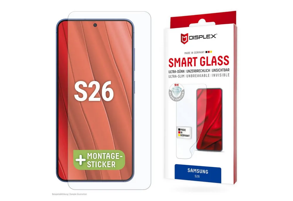 Displex Displayschutzglas Smart Glass Screen Protector Ultra-Dünn, Unzerbrechlich, Unsichtbar für Samsung Galaxy S26, Displayschutzfolie, Schutzfolie, Bildschirmschutz, kratz- & stoßfest