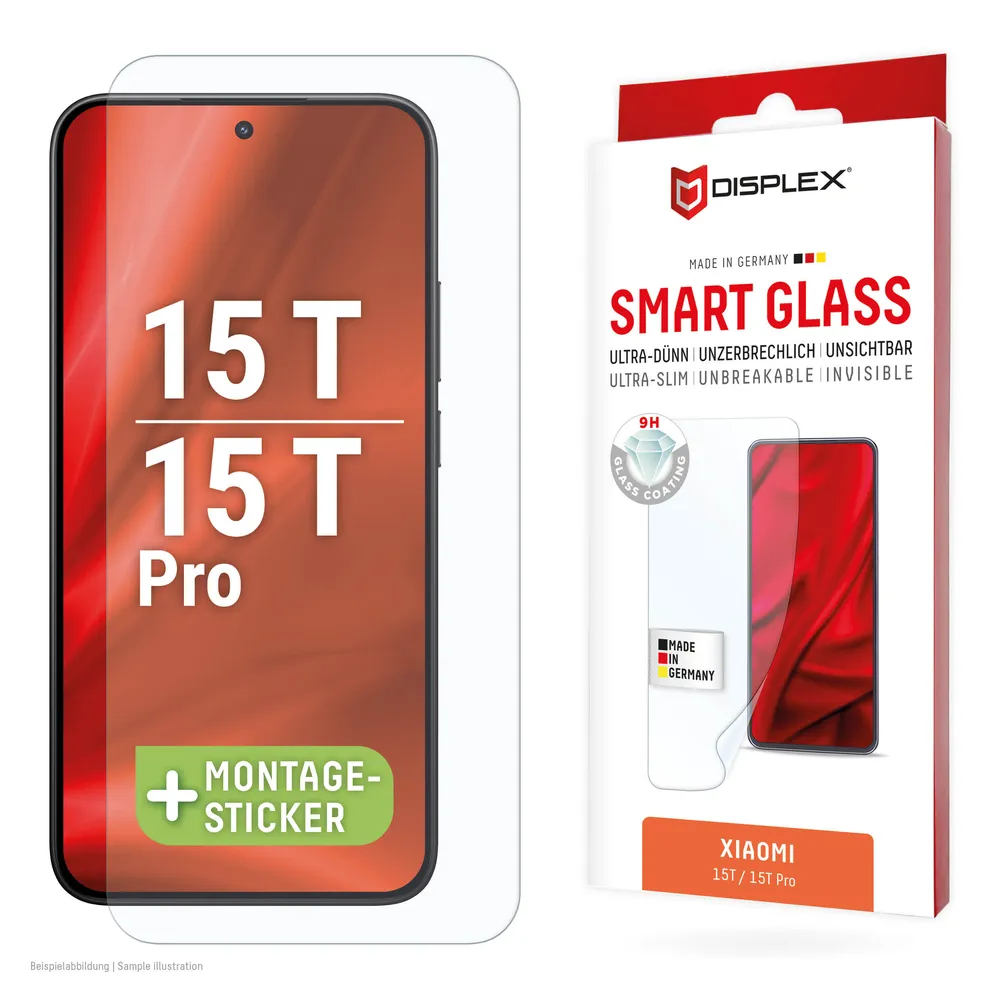 Displex Displayschutzglas Smart Glass - Ultra-Dünn Unzerbrechlich Unsichtbar für Xiaomi 15T, Xiaomi 15T Pro, Displayschutzfolie, Schutzfolie, Bildschirmschutz, kratz- & stoßfest