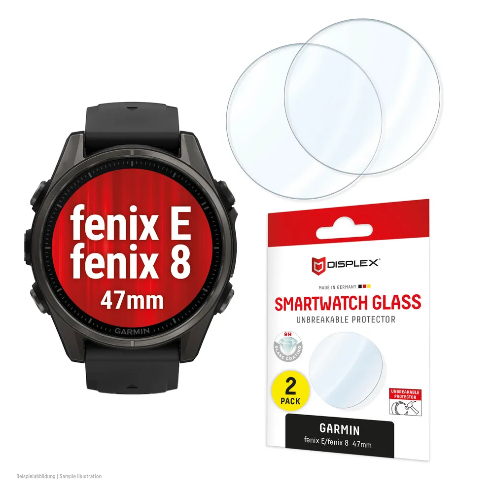 Displex Displayschutzglas Smartwatch Glass Unbreakable Protector für Garmin fenix 8 47 mm, Garmin fenix E 47 mm, Packung, Displayschutzfolie, Schutzfolie, Bildschirmschutz, kratz- & stoßfest