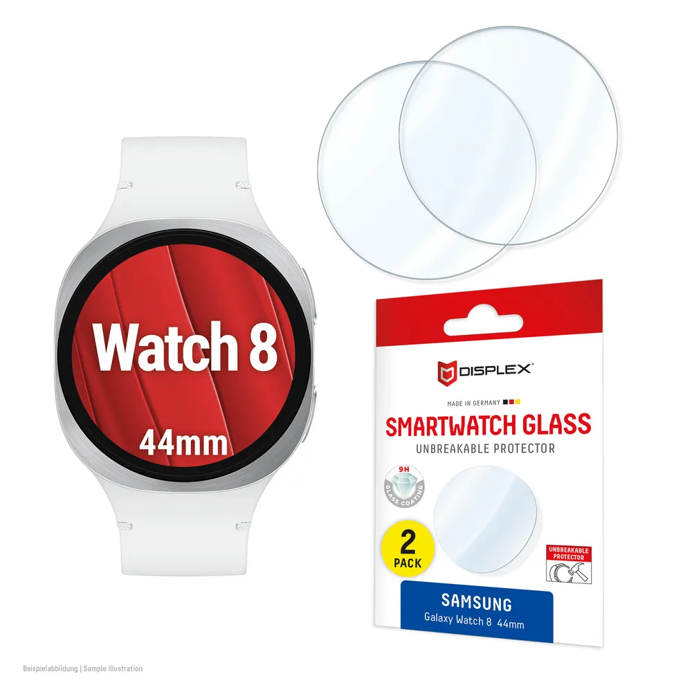 Displex Displayschutzglas Smartwatch Glass Unbreakable Protector für Samsung Galaxy Watch8 44mm, Displayschutzfolie, Schutzfolie, Bildschirmschutz, kratz- & stoßfest