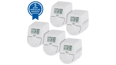 dnt 5er-Set Heizkörperthermostat ThermoTune, Stand-alone, ca. 4 Jahre Batterielaufzeit