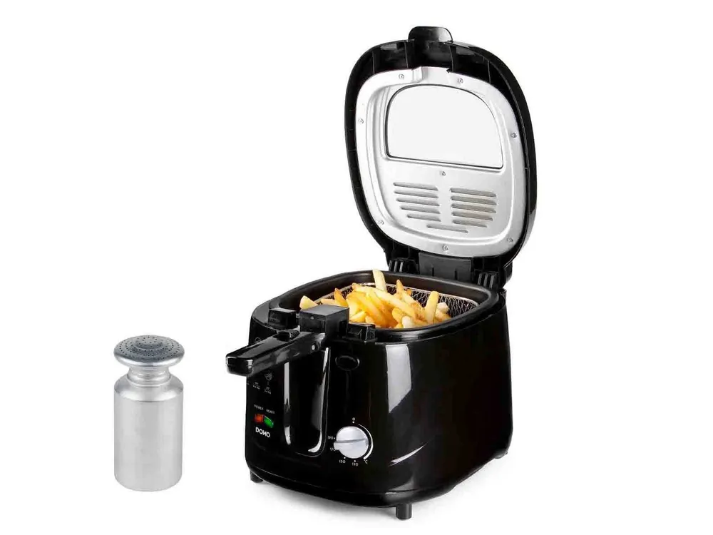 Domo Fritteuse, 1800 W, Mini 2,5L Öl Fritöse Portion Pommes mit Fett frittieren & Salzstreuer