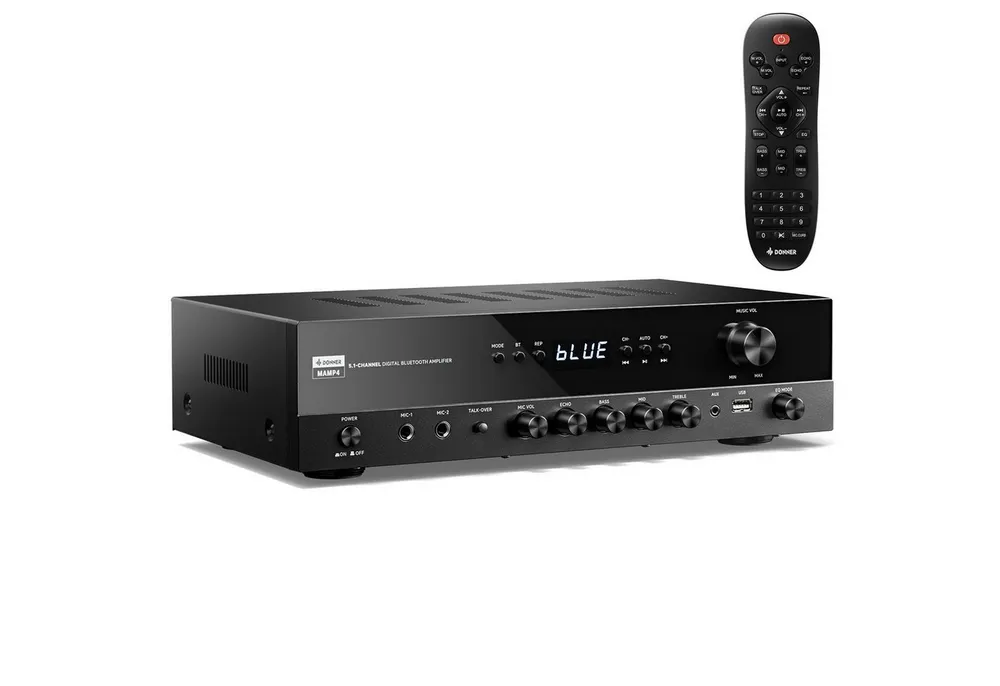 Donner Audioverstärker 2/4/6 Kanal Audio-Leistungsverstärker Stereoempfänger Verstärker (Anzahl Kanäle: 4, 440,00 W, 4 Kanäle, 2 Mikrofoneingänge, Bass, Höhen)