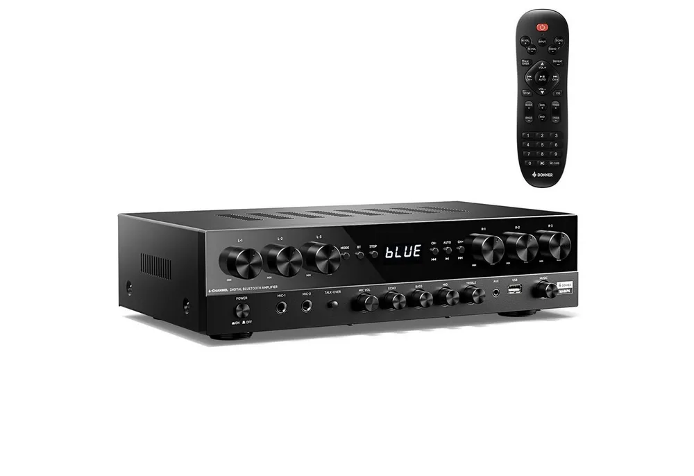 Donner Audioverstärker 2/4/6 Kanal Audio-Leistungsverstärker Stereoempfänger Verstärker (Anzahl Kanäle: 4, 440,00 W, 4 Kanäle, 2 Mikrofoneingänge, Bass, Höhen)