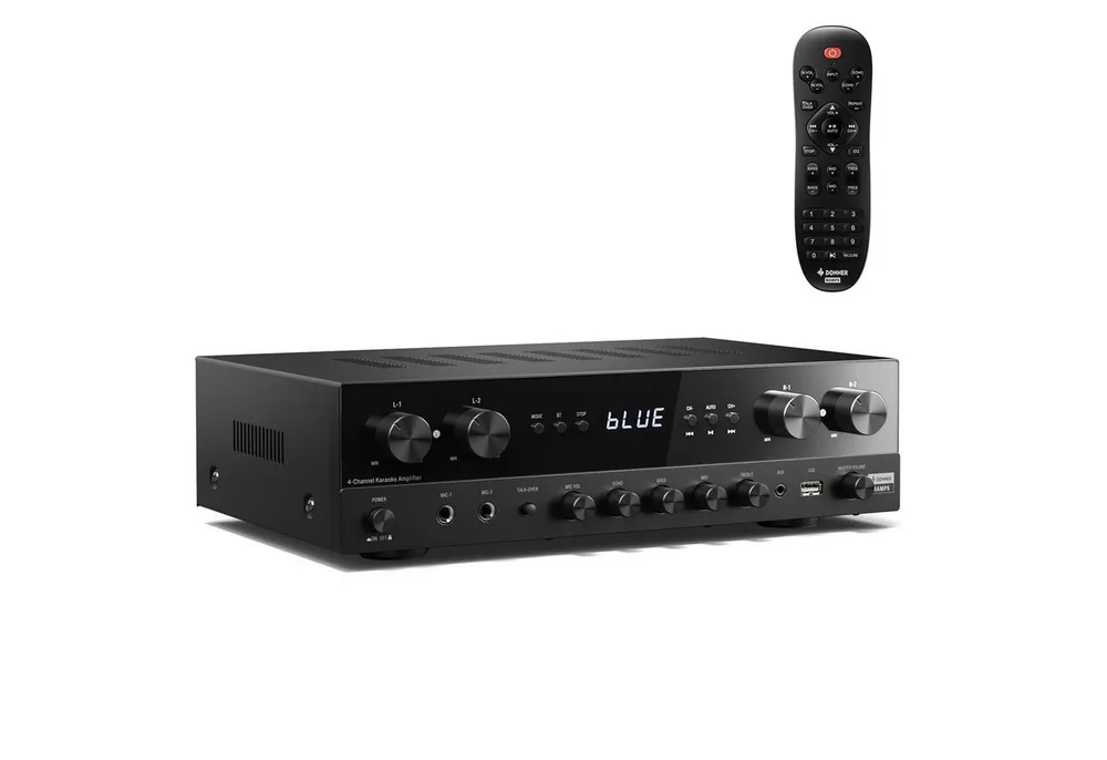 Donner Audioverstärker 2/4/6 Kanal Audio-Leistungsverstärker Stereoempfänger Verstärker (Anzahl Kanäle: 4, 440,00 W, 4 Kanäle, 2 Mikrofoneingänge, Bass, Höhen)