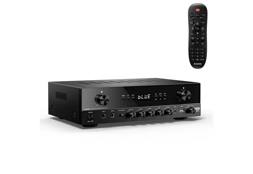Donner Audioverstärker 2/4/6 Kanal Audio-Leistungsverstärker Stereoempfänger Verstärker (Anzahl Kanäle: 4, 440,00 W, 4 Kanäle, 2 Mikrofoneingänge, Bass, Höhen)