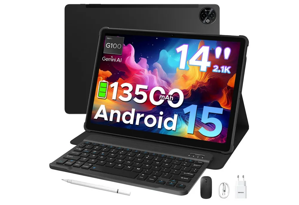 DOOGEE 2026 DOOGEE TabE3Max 14 zoll Tablet mit Tastatur 13500mAh 4G SIM Tablet (14", 256 GB, Android 15, 4G, 13500mAh, 32 GB RAM (8+24 GB)+256GB, Gemini AI, 5G WiFi, Dual 4G LTE)