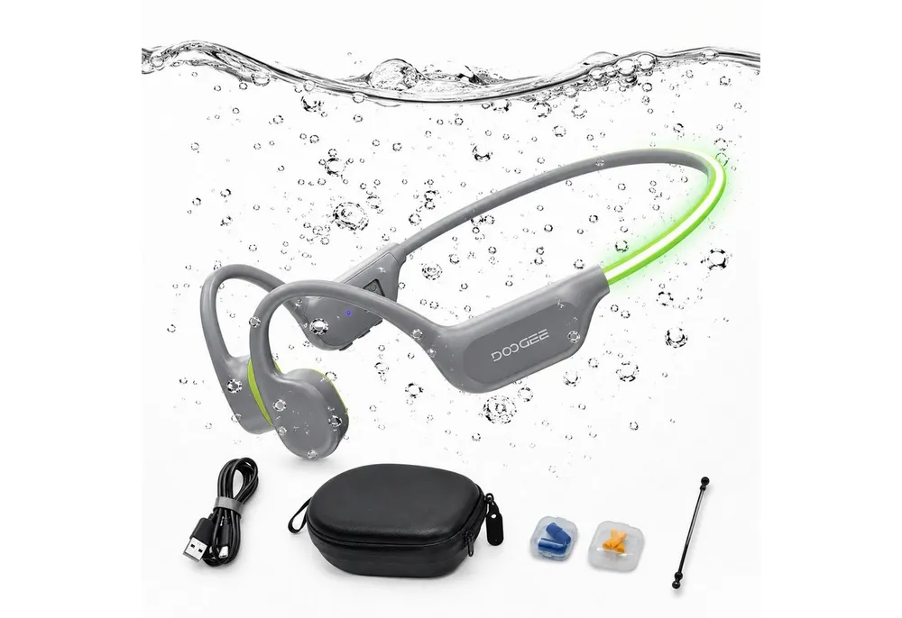 DOOGEE knochenschall kopfhörer bluetooth,32GB,MP3,LED,wasserdichte schwimm Bluetooth-Kopfhörer (10h Akku, MP3-Modus 32GB, für Schwimmen, Radfahren & Sport geeignet)