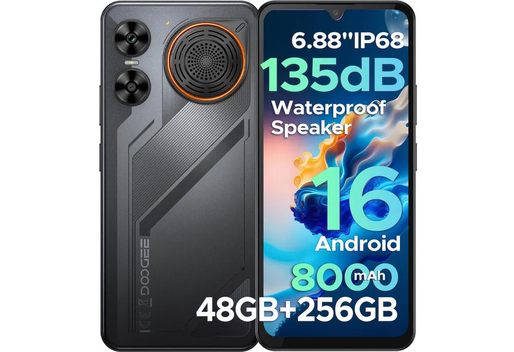 DOOGEE M30 Android 16 Handy,IP68, 6,88" 33W mit Lautsprecher 256GB Smartphone (6.88 Zoll, 256 GB Speicherplatz, 64 MP Kamera, 6+256GB, 2TB, Dual-SIM, 135dB, NFC/Fingerabdruck/Gesichtserkennung)