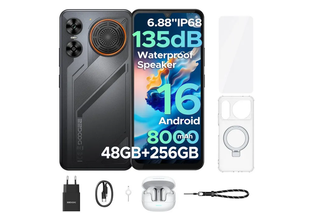 DOOGEE M30 Android 16 Handy, Kopfhörer, IP68, 6,88"mit Lautsprecher 256GB Smartphone (48(6+48)+256GB, 2TB, Dual-SIM, 135dB, NFC/Fingerabdruck/Face ID)