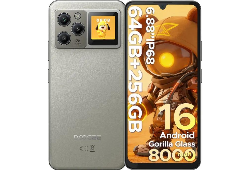 DOOGEE M30Pro Handy 8000mAh, IP68, 33W, 1.3" Zweitdisplay, 6.88", Android 16 Smartphone (6.88 Zoll, 256 GB Speicherplatz, 64 MP Kamera, 120Hz Display, 64+ 256GB, Unisoc T7280, NFC, Fingerabdruck & Face ID)
