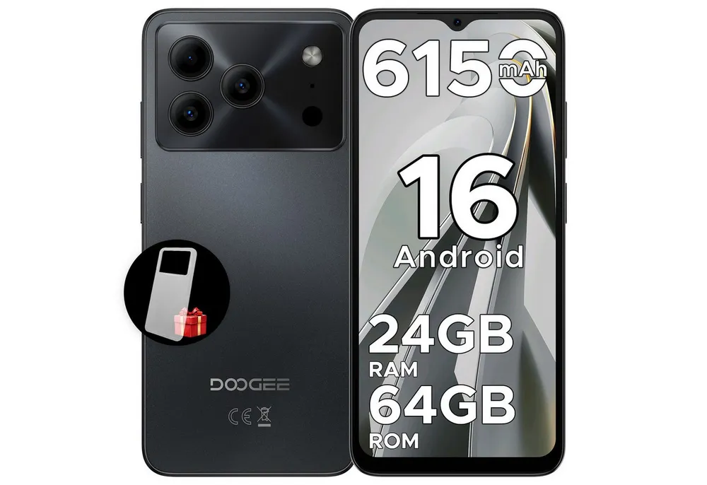 DOOGEE Note 56 Android 16 Handy Ohne Vertrag, 6150mAh, 6.56" 90Hz HD Smartphone (6.56 Zoll, 64 GB Speicherplatz, 8 MP Kamera, 3GB+64GB Speicher, 4G Dual SIM, 8,45mm dünn, Face ID, GPS)