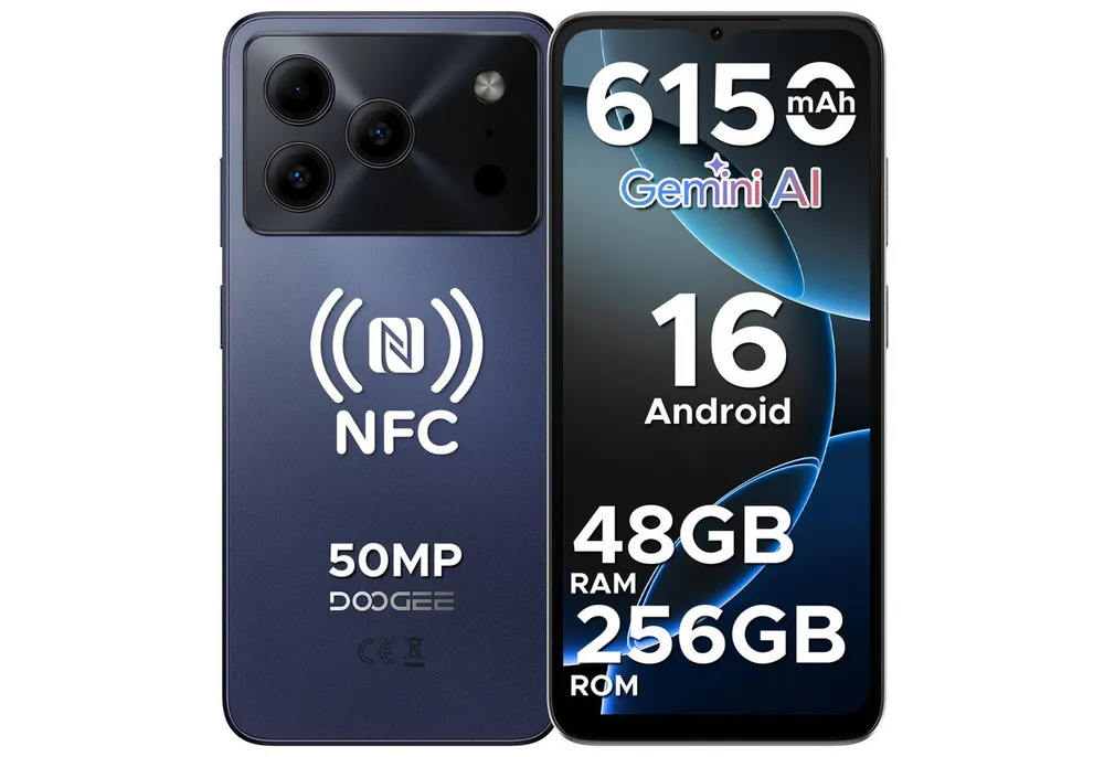 DOOGEE NOTE 56 PLUS Android 16 Handy, 48GB RAM (6 + 42GB)+256GB 6.56" HD+ Smartphone (16,6 cm/6,56 Zoll, 256 GB Speicherplatz, 50 MP Kamera, 50MP AI Kamera, 6150mAh Akku, 90Hz Display, NFC & Fingerabdruck)