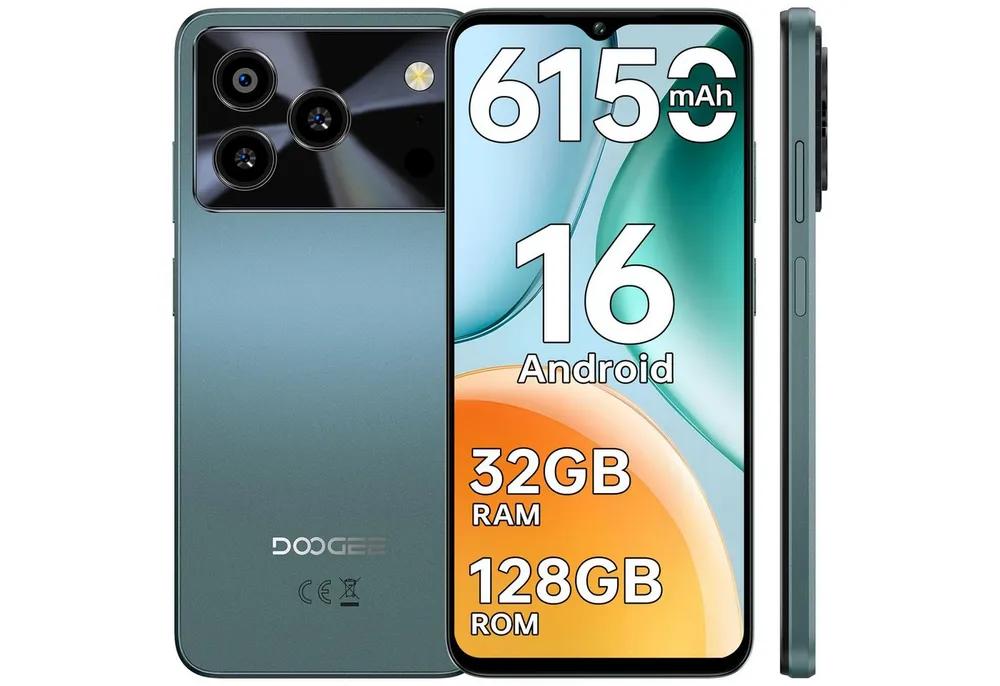 DOOGEE NOTE 56 Pro Android Handy 4GB+128GB 6150mAh ohne vertrag Smartphone (16,66 cm/6.56 Zoll, 128 GB Speicherplatz, 13 MP Kamera, Andriod 16, 6150mAh, Fingerabdruck, Dual SIM 4G, NFC, OTG, GPS)