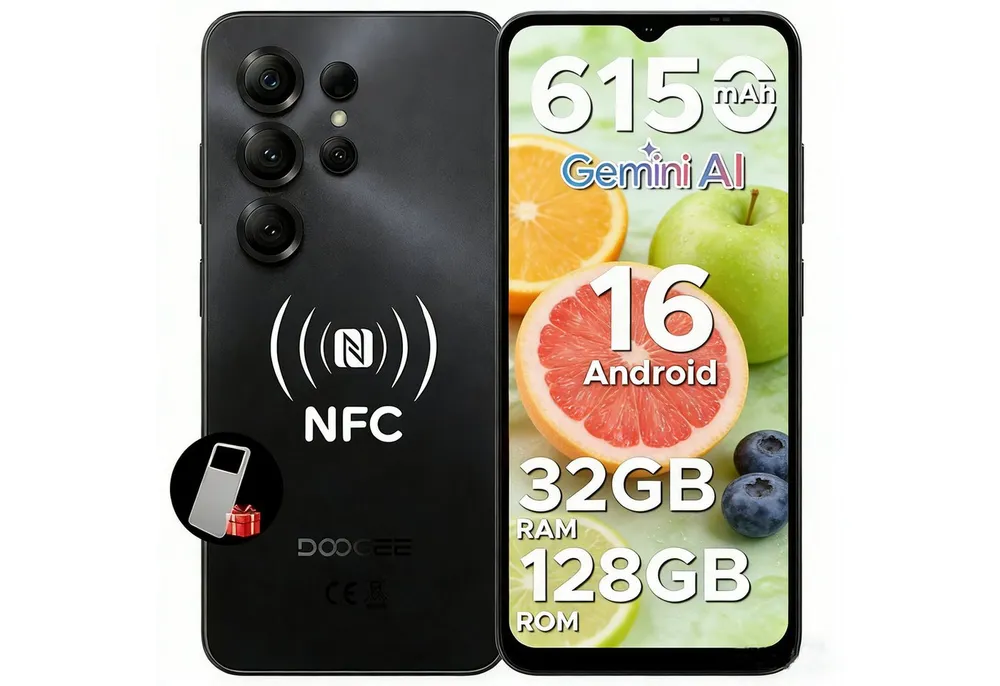 DOOGEE Note 56 X Pro Android 16 Handy, Gemini AI, 6.56" 90Hz, 6150mAh,4+128GB Smartphone (6.56 Zoll, 128 GB Speicherplatz, 13 MP Kamera, 128GB ROM/2TB, Octa Core, NFC, Dual SIM, Face ID, Widevine L1)