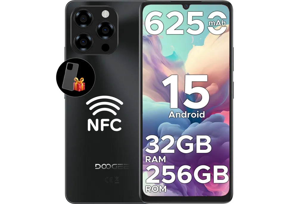 DOOGEE NOTE 58 PRO Android 15, 256GB Octa Core 6.75" HD+ 90Hz Ohne Vertrag Smartphone (6.75 Zoll, 256 GB Speicherplatz, 16 MP Kamera, 6250mAh Akku, 16MP+8MP Kamera, Dual SIM, NFC, Fingerabdruck)