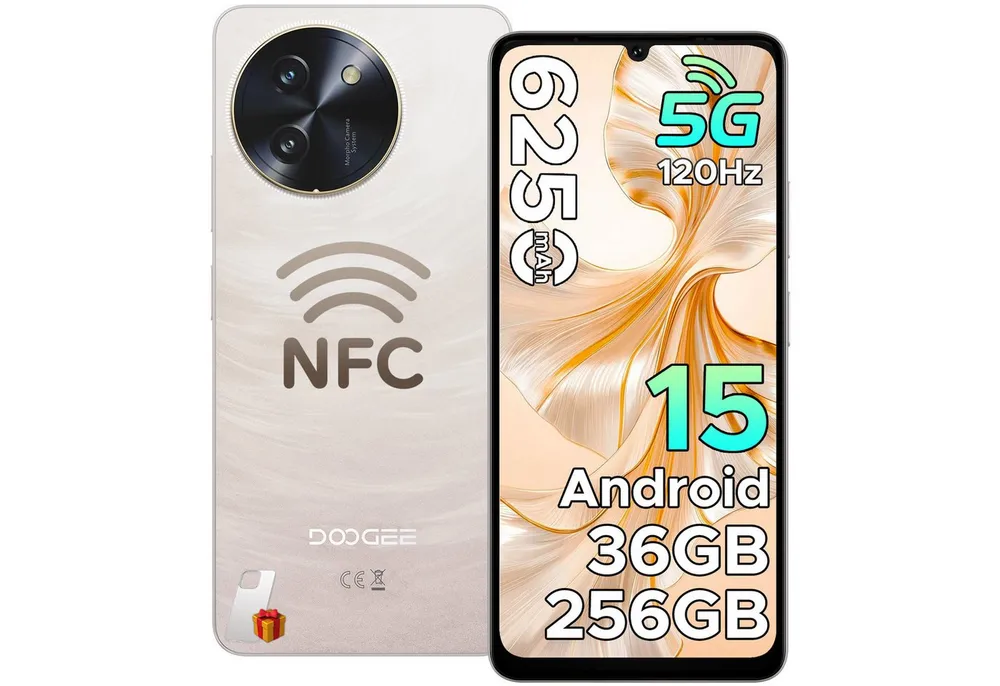 DOOGEE NOTE 59 PRO, Android 15, 5G 8 GB RAM + 256 GB ROM/TF 2 TB Smartphone (6.75 Zoll, 256 GB Speicherplatz, 16 MP Kamera, 120 Hz Display + 6,75 Zoll HD, 4K Video/NFC/Dual SIM/Widevine L1)