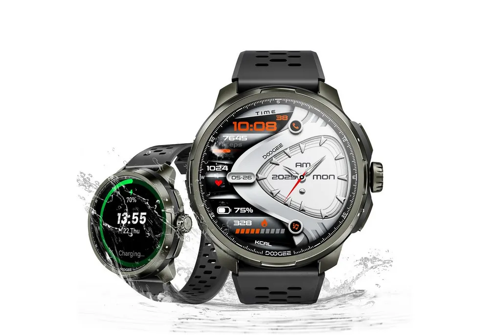 DOOGEE Smartwatch Herren GPS AMOLED Outdoor Fitnessuhr Telefonfunktion IP68 Watch, Bluetooth, GPS-Ortung, SOS, IP68, Aktivität, Videochat, GPS-Ortung, SOS, Videochat, Aktivität, IP68, Bluetooth