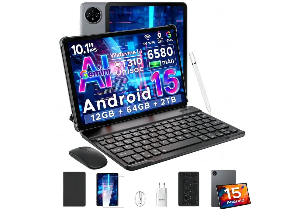 DOOGEE TAB A9 Tablet 10 Zoll, Android Tablet, 64GB ROM (TF 2TB), 5G WiFi Tablet (10.1", 64 GB, Android 15, Wifi, Android 16, Tablet mit Tastatur/Stift/Maus/Hülle, Face ID)