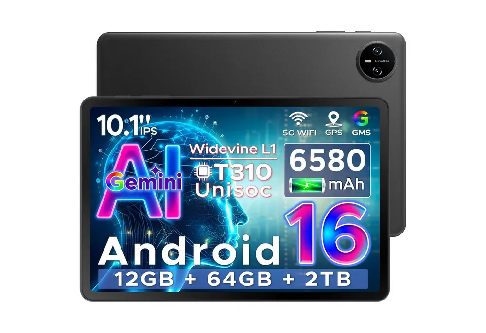 DOOGEE TAB A9 Tablet 10 Zoll, Android Tablet, 64GB ROM (TF 2TB), 5G WiFi Tablet (10.1", 64 GB, Android 16, Wifi, Android 16, Gemini AI, 8MP Kamera, Type-C, GMS, Bluetooth 5.0, Face ID)