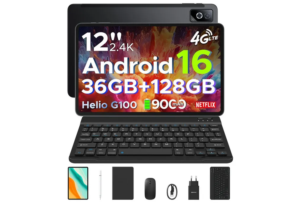 DOOGEE Tab G6 Pro 12'' Tablet mit Tastatur Android 16, 2.4K 90Hz, 128GB/2TB Tablet (12", 128 GB, Android 16, Wifi, Helio G100 Octa-Core, 9000mAh, 8GBRAM, Face ID/Gemini AI)