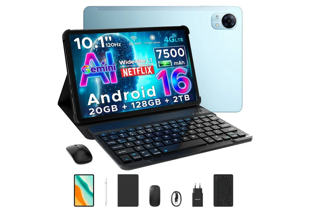 DOOGEE TabG5 10'' Tablet mit Tastatur, Android 16, 120Hz, 7500 mAh, ultradünn Tablet (10", 3 GB, Android 16, 8 MP, T7200 Octa-Core, Gemini AI, 4G LTE/5G WIFI, Widevine L1/Face ID)