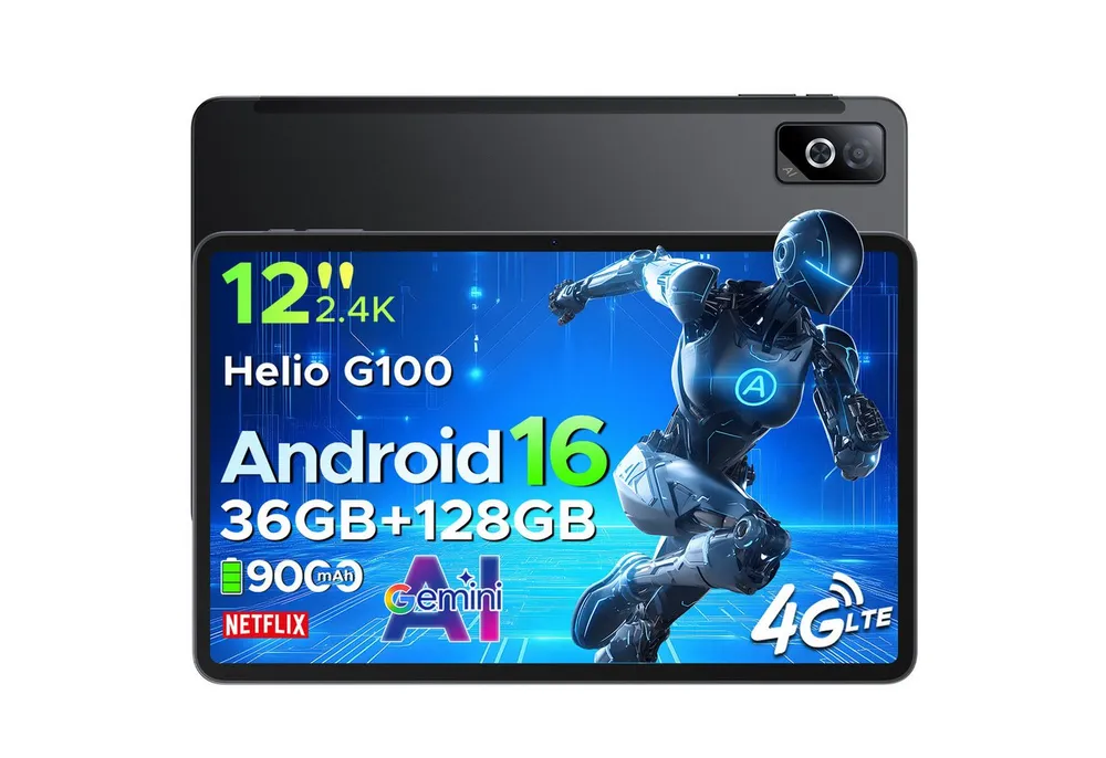 DOOGEE TabG6Pro 12'' Tablet Android 16 with SIM-Karte, Helio G100 Octa-Core Tablet (12", 128 GB, Android 16, Wifi, 128GB ROM, Gemini AI, 13MP+8MP, 90Hz, FACE ID, 9000 mAh, 5G WiFi/4G LTE)