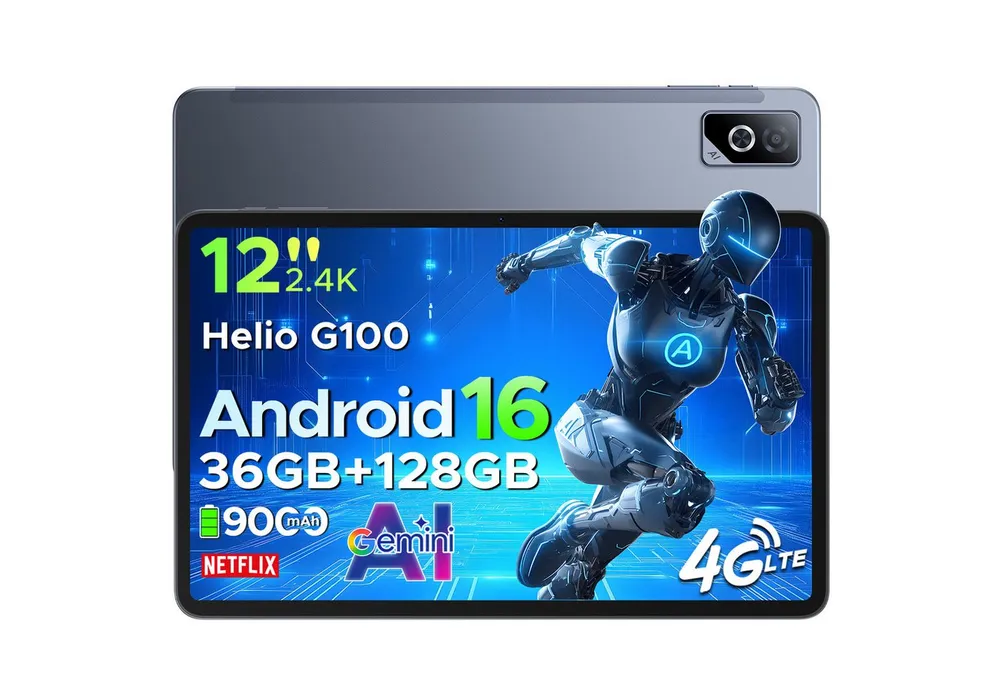 DOOGEE TabG6Pro 12'' Tablet Android 16 with SIM-Karte, Helio G100 Octa-Core Tablet (12", 128 GB, Android 16, Wifi, 128GB ROM, Gemini AI, 13MP+8MP, 90Hz, FACE ID, 9000 mAh, 5G WiFi/4G LTE)
