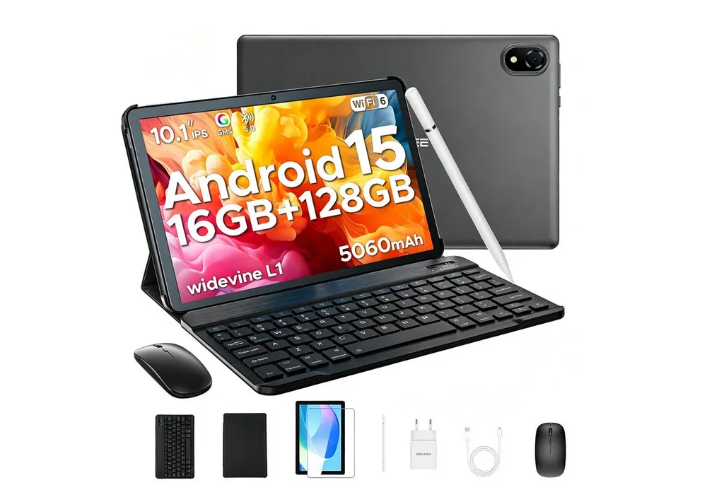 DOOGEE U10 Android Tablet mit Tastatur, Stift, Maus, 10 Zoll, 128GB ROM AI Tablet (10.1", 128 GB, Android 15, WIFI, 5060mAh, Widevine L1, WiFi6, Face ID, Kinder Tablet)