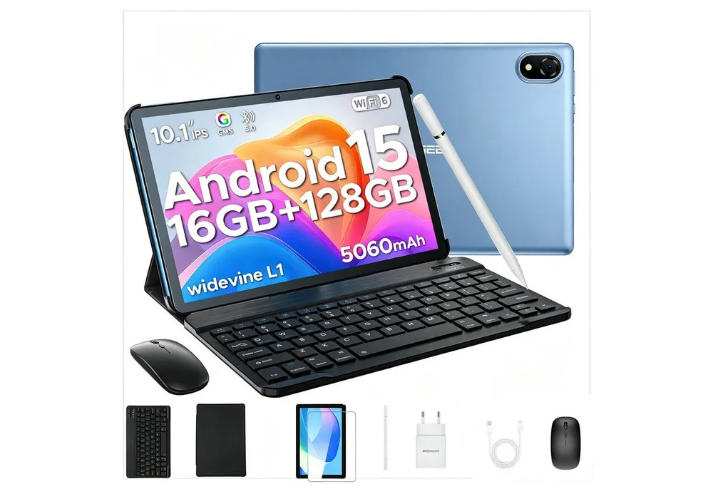 DOOGEE U10 Android Tablet mit Tastatur, Stift, Maus, 10 Zoll, 128GB ROM AI Tablet (10.1", 128 GB, Android 15, WIFI, 5060mAh, Widevine L1, WiFi6, Face ID, Kinder Tablet)